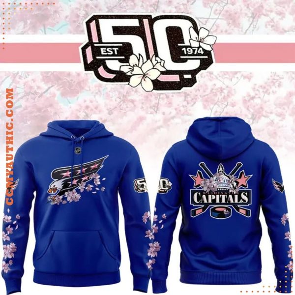 Capitals Unveil 50th Anniversary 2025 Cherry Blossom Blue Hoodie