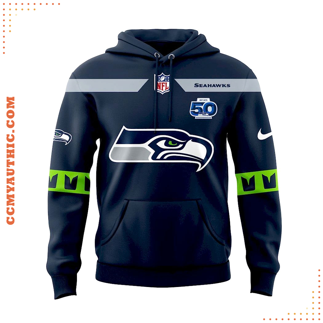 Seattle Seahawks Official 50th Season Patch 2025 Hoodie Limited Edition Seattle Seahawks Official 50th Season Patch 2025 Hoodie Limited Edition